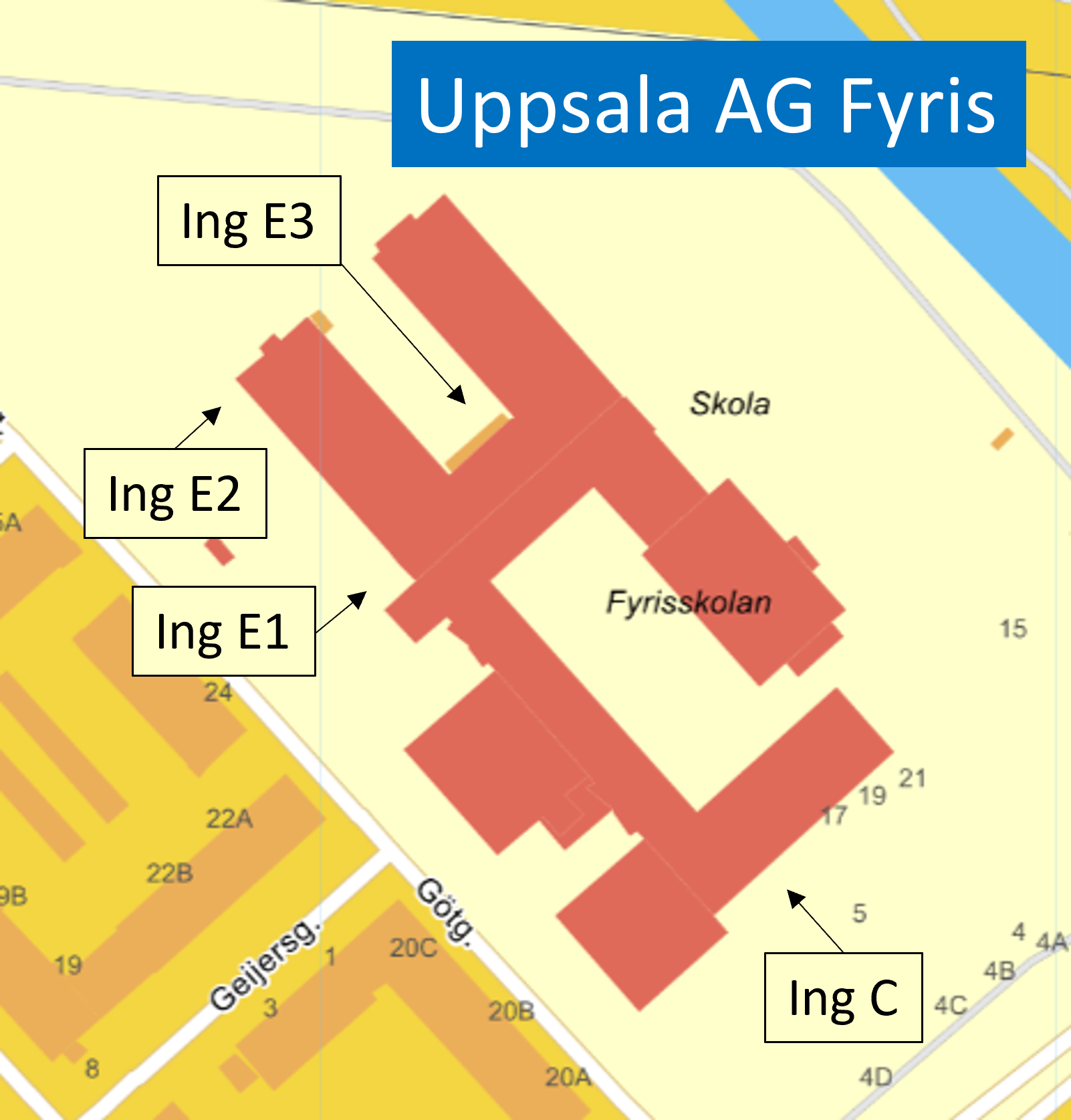 Karta över ingångar Fyris